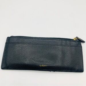 Lodis Black Leather Slim Wallet Card Case Gold Hardware